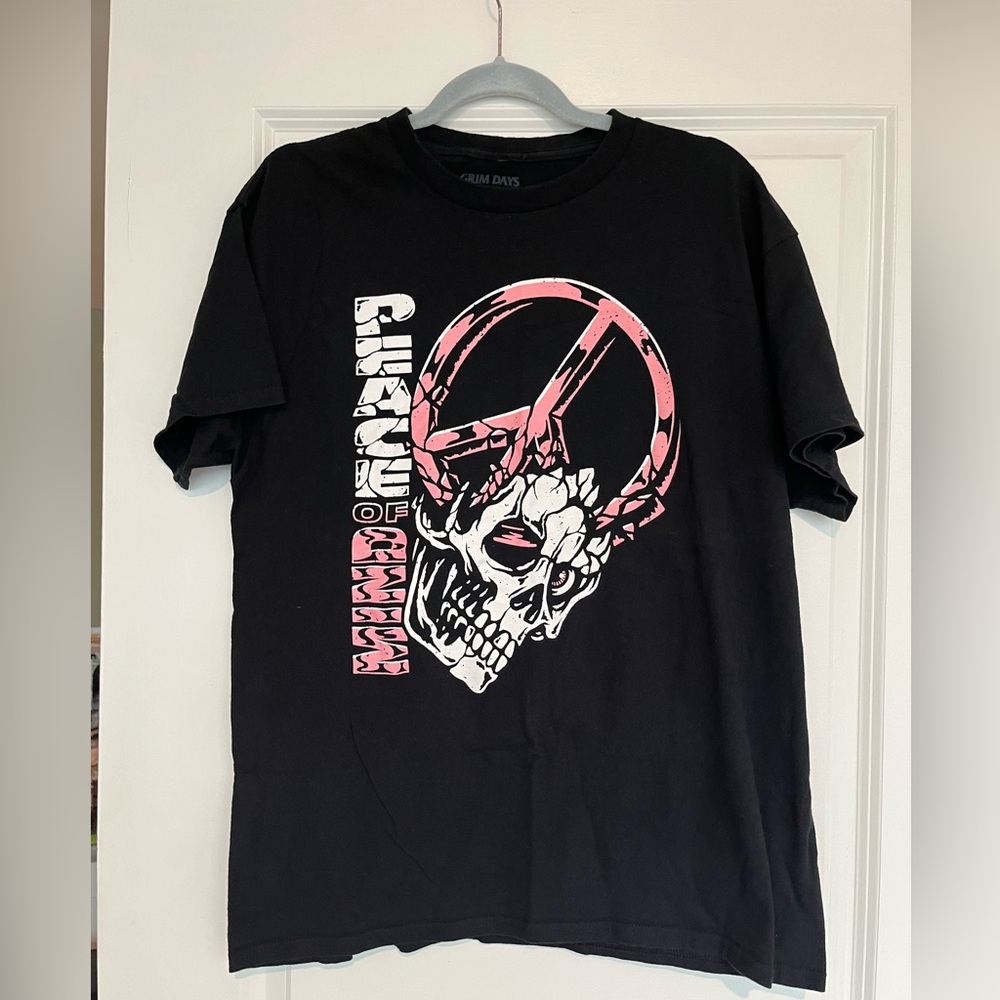 Grim Days Black T Shirt Men’s Adult Sz L Peace Of Mind Skull And Peace Symbol